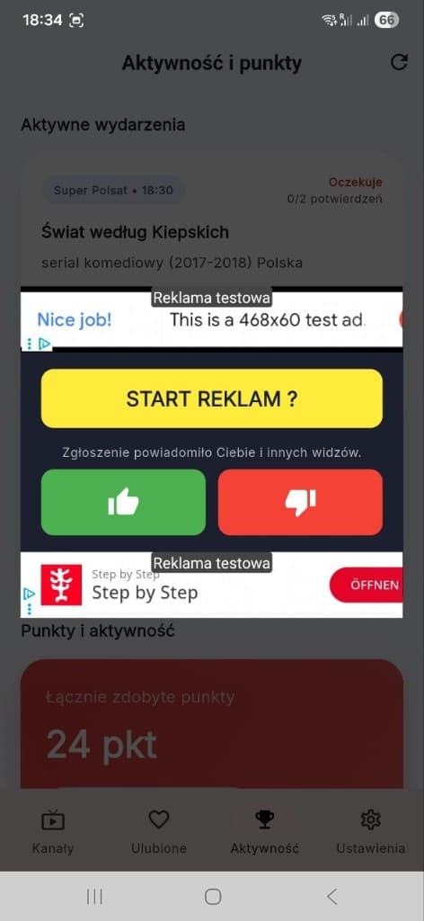 Ekran weryfikacji START REKLAM — potwierdzenie zgłoszenia innym widzom